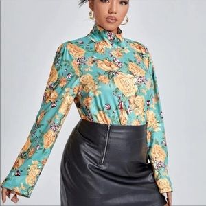 High neck floral long sleeve
